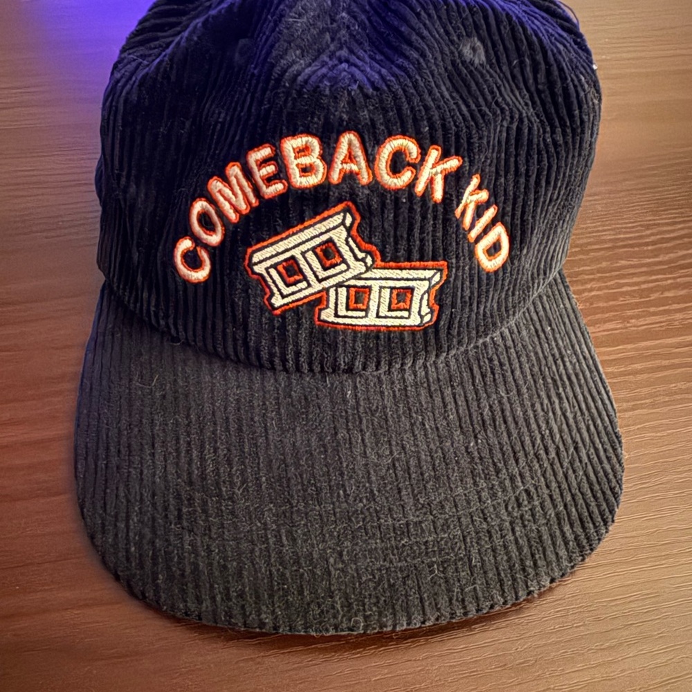 Black Corduroy Cap with Orange Lettering